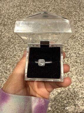 Pandora small sparkling square halo ring